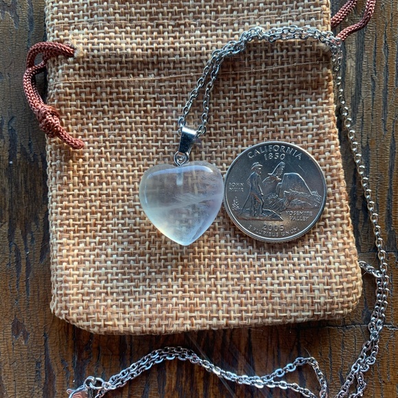 Fluorite Heart Necklace Fluorite Pendant Crystal Heart Necklace Rainbow Fluorite - Picture 2 of 3